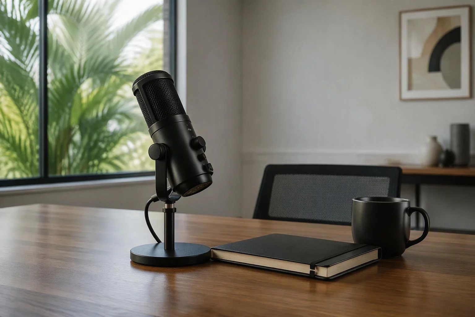 Microfone de mesa usado nas conversas mensais com o cliente