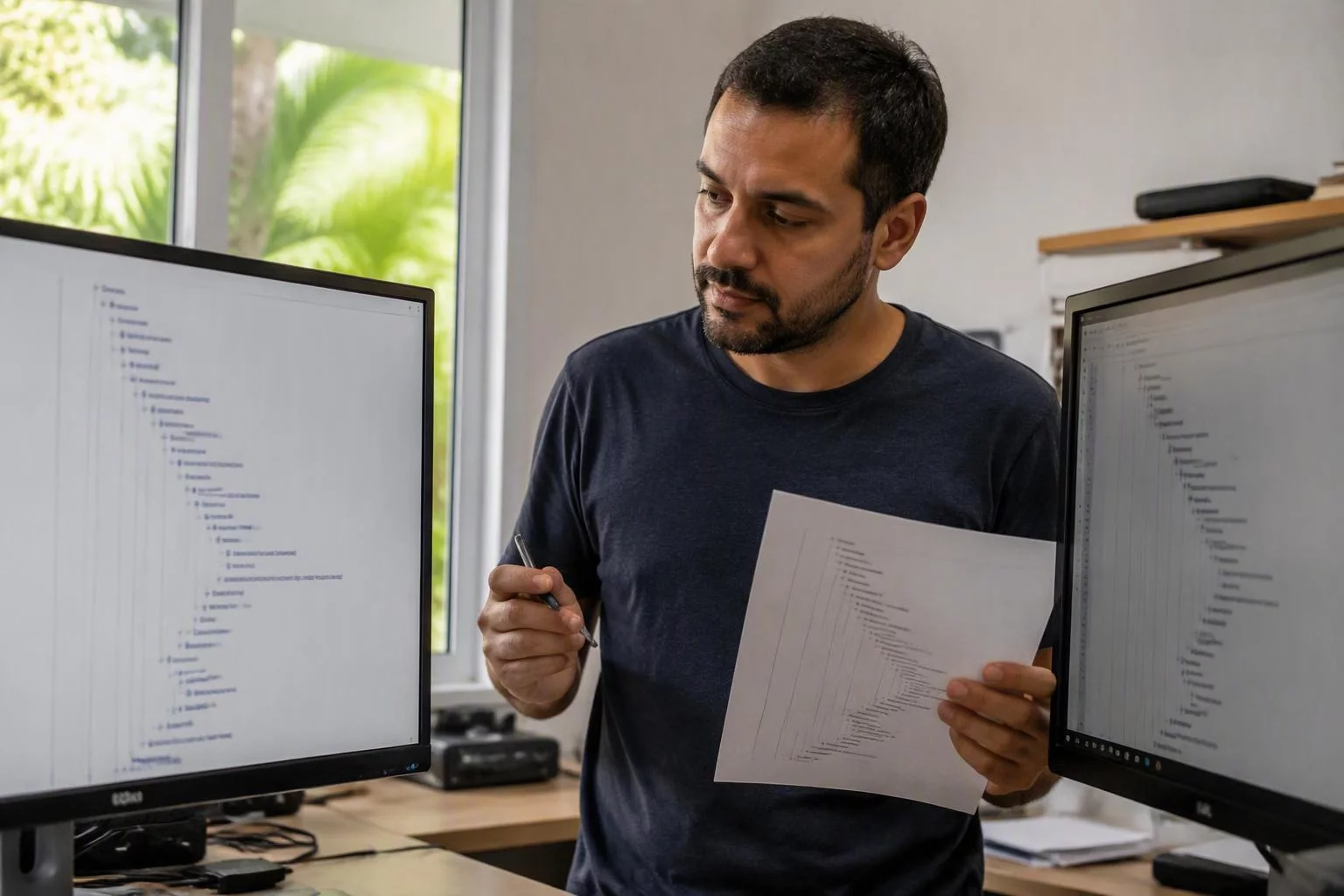 Analista comparando a árvore de páginas de um site em duas telas